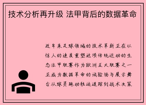 技术分析再升级 法甲背后的数据革命