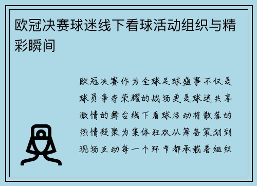 欧冠决赛球迷线下看球活动组织与精彩瞬间